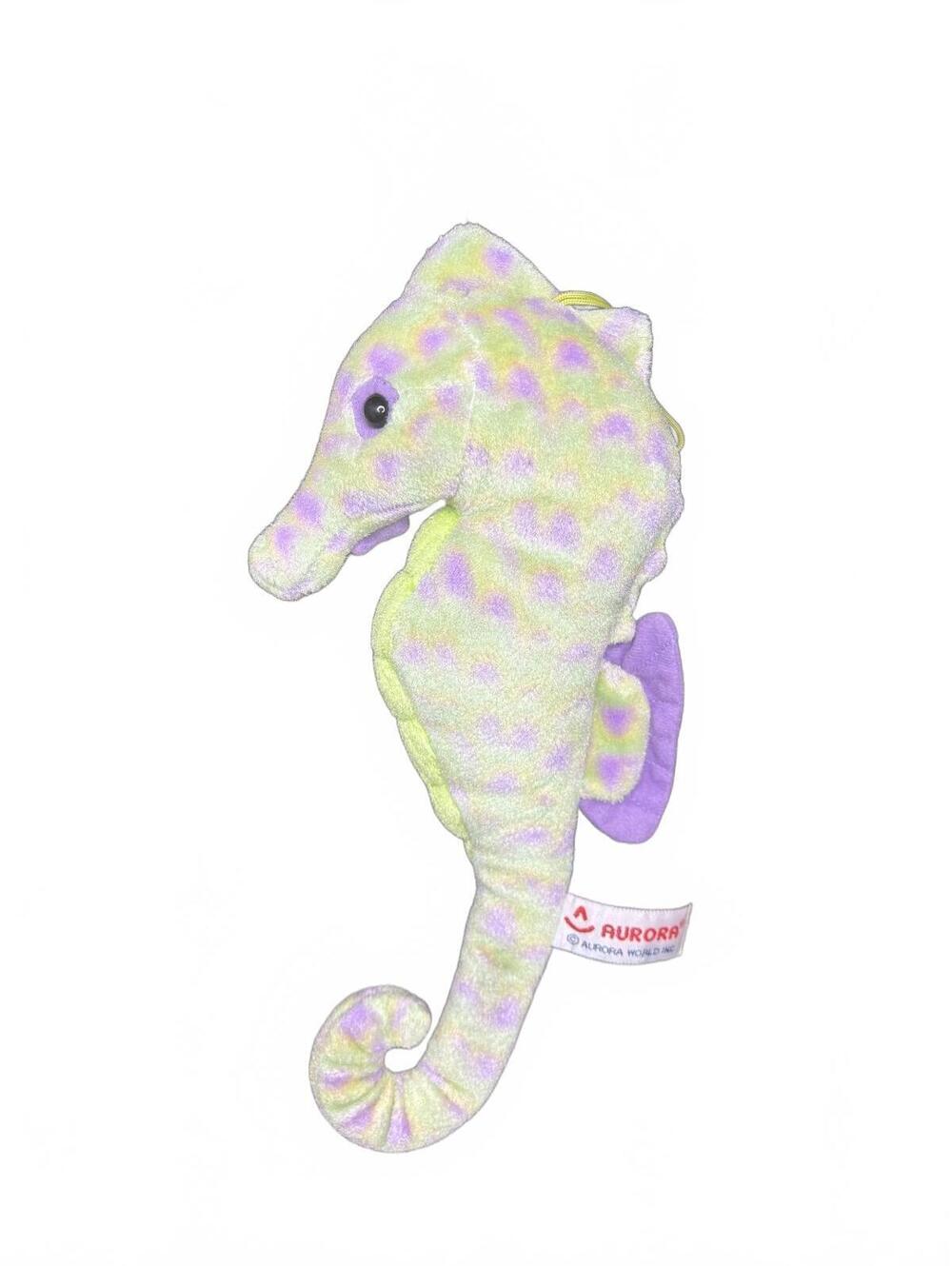Aurora Seahorse Plush Green and Purple 12” Hanging Stuffed Animal Toy Lovie